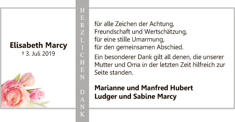  Traueranzeige für Elisabeth Marcy vom 10.08.2019 aus SYK