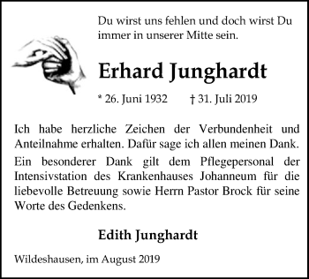 Traueranzeige von Erhard Junghardt von SYK