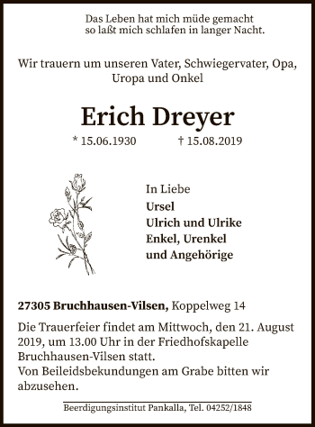 Traueranzeige von Erich Dreyer von SYK