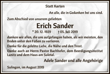 Traueranzeige von Erich Sander von SYK