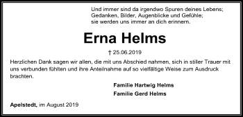 Traueranzeige von Erna Helms von SYK