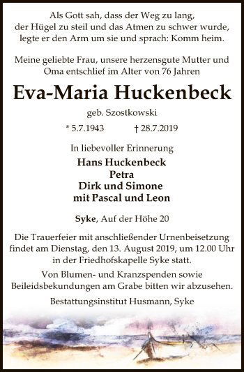 Traueranzeige von Eva-Maria Huckenbeck
