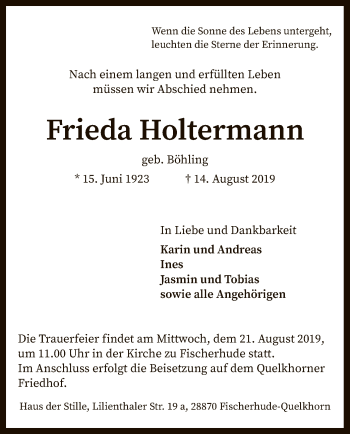 Traueranzeige von Frieda Holtermann von SYK