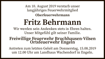 Traueranzeige von Fritz Behrmann von SYK