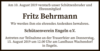 Traueranzeige von Fritz Behrmann von SYK