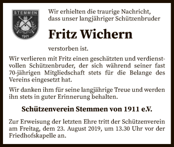 Traueranzeige von Fritz Wichern von SYK