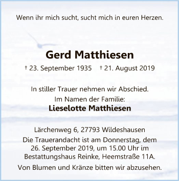 Traueranzeige von Gerd Matthiesen von SYK
