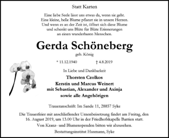 Traueranzeige von Gerda Schöneberg von SYK