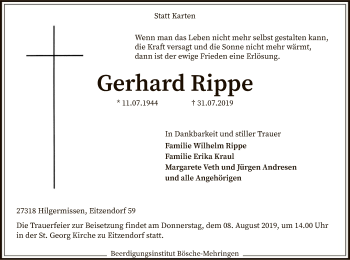 Traueranzeige von Gerhard Rippe von SYK