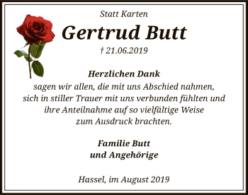 Traueranzeige von Gertrud Butt von SYK