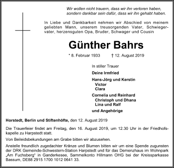 Traueranzeige von Günther Bahrs von SYK