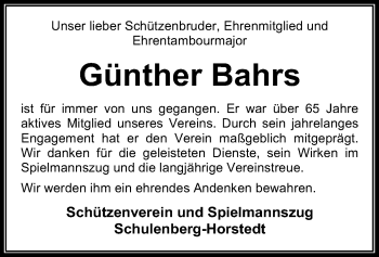 Traueranzeige von Günther Bahrs von SYK