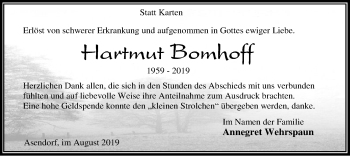 Traueranzeige von Hartmut Bomhoff von SYK