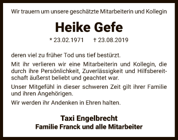 Traueranzeige von Heike Gefe von SYK