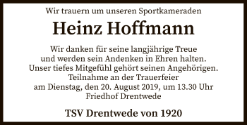 Traueranzeige von Heinz Hoffmann von SYK