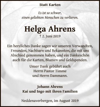 Traueranzeige von Helga Ahrens von SYK