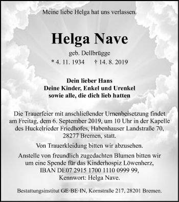 Traueranzeige von Helga Nave von SYK