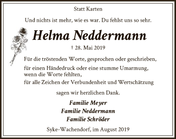 Traueranzeige von Helma Neddermann von SYK