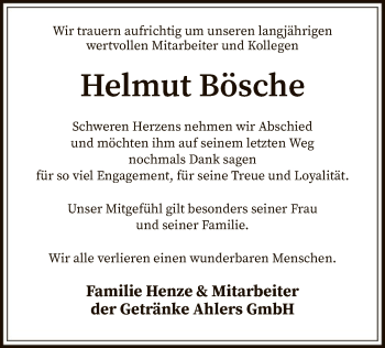 Traueranzeige von Helmut Bösche von SYK