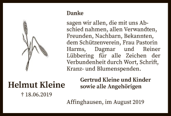 Traueranzeige von Helmut Kleine von SYK