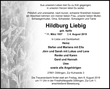 Traueranzeige von Hildburg Liebig von SYK