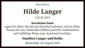 Traueranzeige von Hilde Langer von SYK