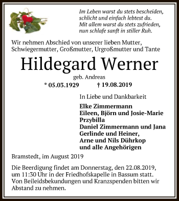 Traueranzeige von Hildegard Werner von SYK