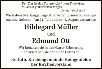 Traueranzeige von Hildegard und Edmund Müller von SYK