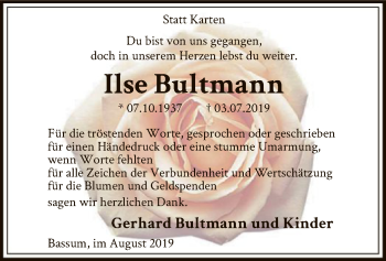 Traueranzeige von Ilse Bultmann von SYK