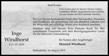 Traueranzeige von Inge Windhorst von SYK