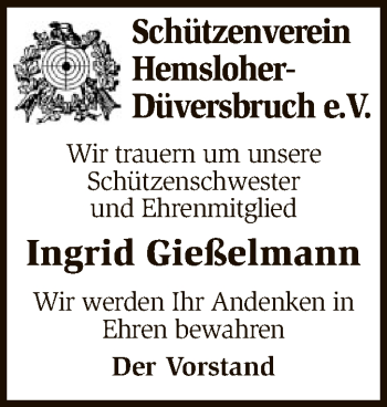 Traueranzeige von Ingrid Gießelmann von SYK