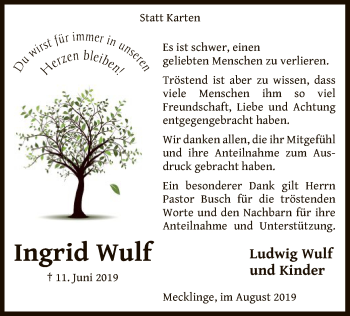 Traueranzeige von Ingrid Wulf von SYK