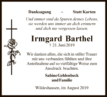 Traueranzeige von Irmgard Barthel von SYK