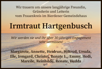 Traueranzeige von Irmtraut Hartgenbusch von SYK