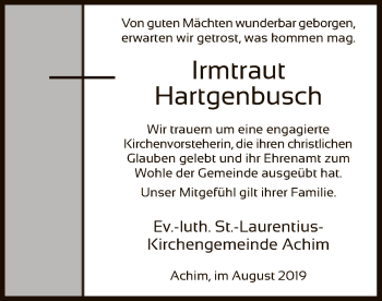 Traueranzeige von Irmtraut Hartgenbusch von SYK