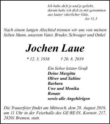 Traueranzeige von Jochen Laue von SYK