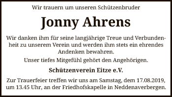 Traueranzeige von Jonny Ahrens von SYK