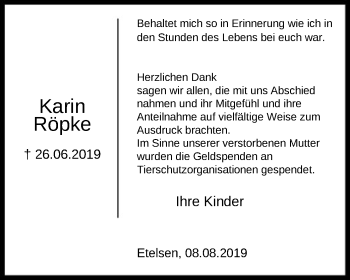 Traueranzeige von Karin Röpke von SYK