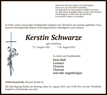 Traueranzeige von Kerstin Schwarze von SYK