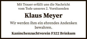 Traueranzeige von Klaus Meyer von SYK