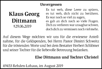 Traueranzeige von Klaus Georg Dittmann von SYK