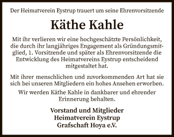 Traueranzeige von Käthe Kahle von SYK