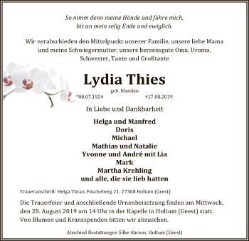 Traueranzeige von Lydia Thies von SYK