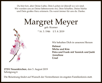 Traueranzeige von Margret Meyer von SYK