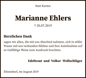 Traueranzeige von Marianne Ehlers von SYK