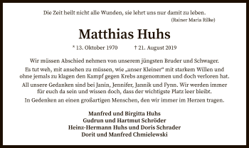 Traueranzeige von Matthias Huhs von SYK