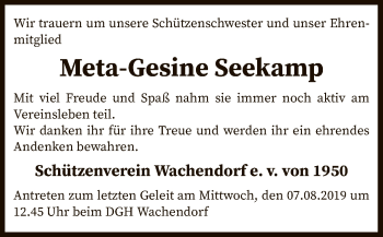 Traueranzeige von Meta-Gesine Seekamp von SYK