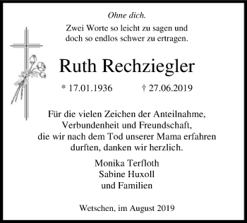 Traueranzeige von Ruth Rechziegler von SYK