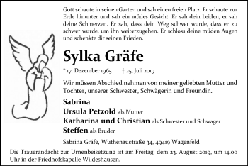 Traueranzeige von Sylka Gräfe von SYK