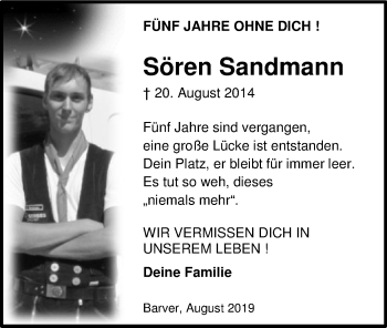 Traueranzeige von Sören Sandmann von SYK